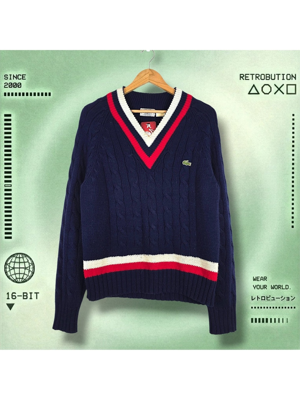 Vintage 80s Lacoste Izod Knit Sweater Blue Size L
